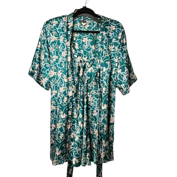 2 Piece Set Frederick's of Hollywood Babydoll Robe Size Small Lily Teal Satin - Picture 1 of 11